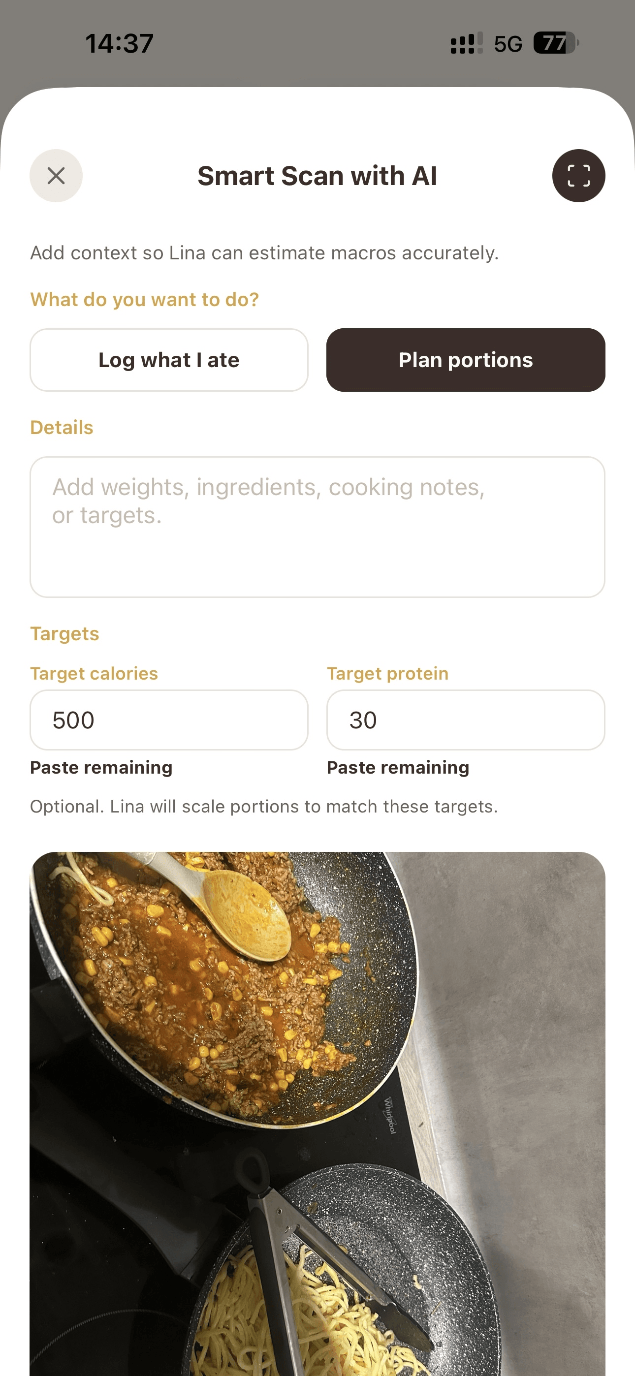 Already cooked? Use LINA to weigh each portion so every serving hits your macro targets.