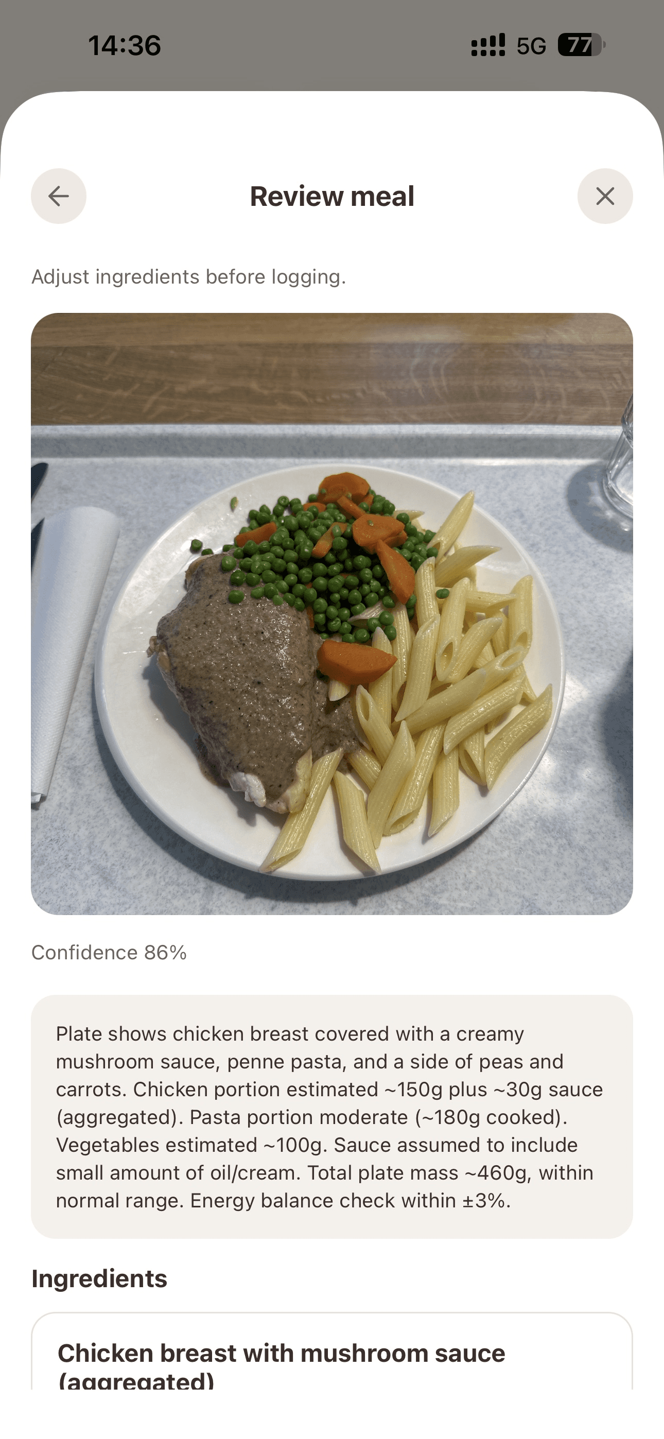 Review AI notes, tweak ingredients, and get confidence scores you can trust.